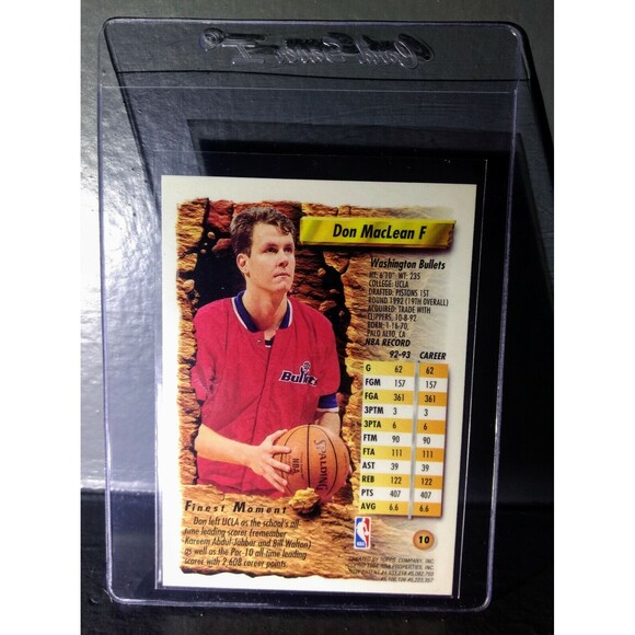 1993-94 Topps Finest Don MacLean #10 Basketball Card - Picture 2 of 2